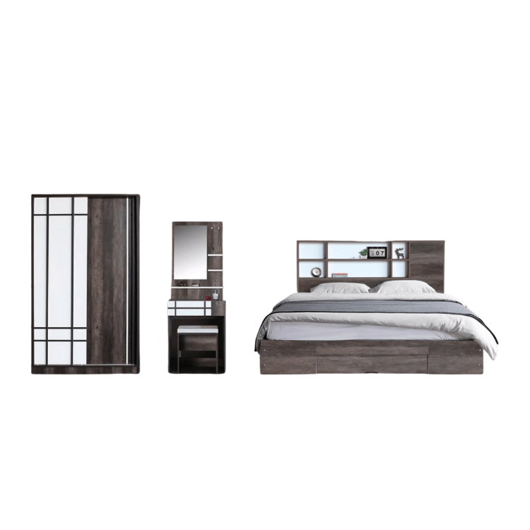 ชุดห้องนอน + ที่นอนสปริง 6 ฟุต WISDOM DESIGN FURNITURE รุ่น NANA-M สี มอคค่า/ขาว ลิ้นชักท้ายเตียง_0